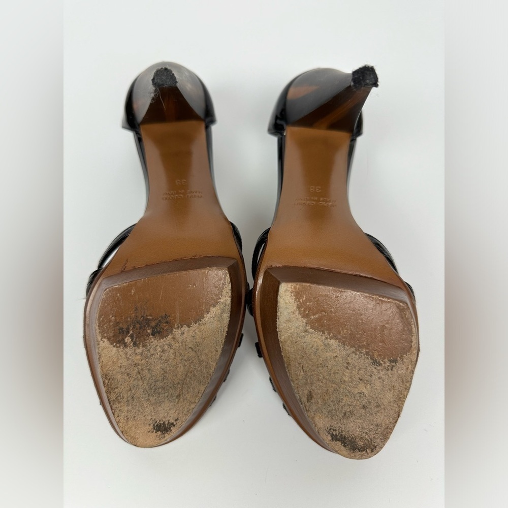 Black Patent Leather Lanvin Platform Cone Heeled Sandals Sz 38 - Picture 5 of 7